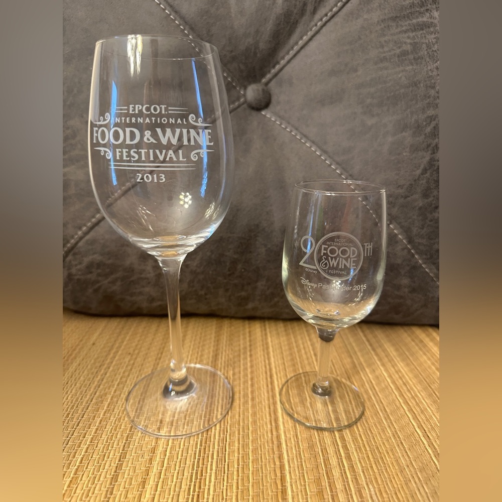Disney Epcot 20th Food & Wine Festival 2015 Passholder Glass + 2013 F&W Glass